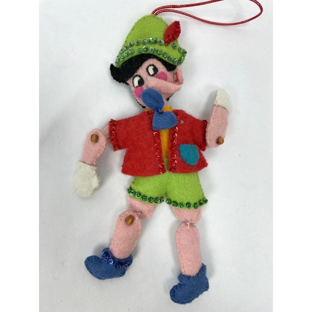 Disney Ornaments Felt Sequins Pinocchio Snow White Dwarfs Vintage 6